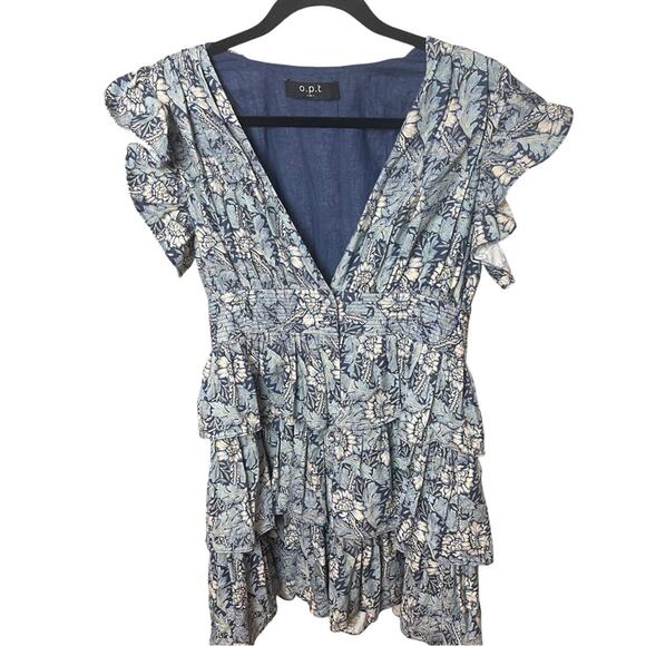 REVOLVE O.P.T. Blue Floral Ruffled Mini Dress, Cottage Core Baby Doll, Swiftie S - Picture 2 of 7